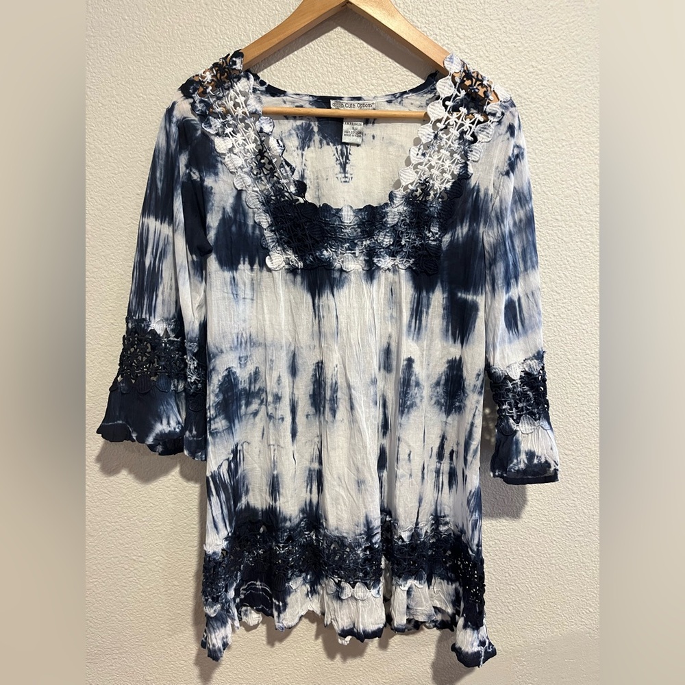 Cute Options Boho Hippie Festival Cotton Tie Dye Tunic Mini Dress Size Small